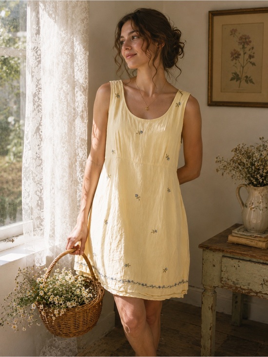 Vintage Dresses & Skirts - Vintage | 100% Cotton Embroidered Mini Dress | Cottagecore Floral Sundress